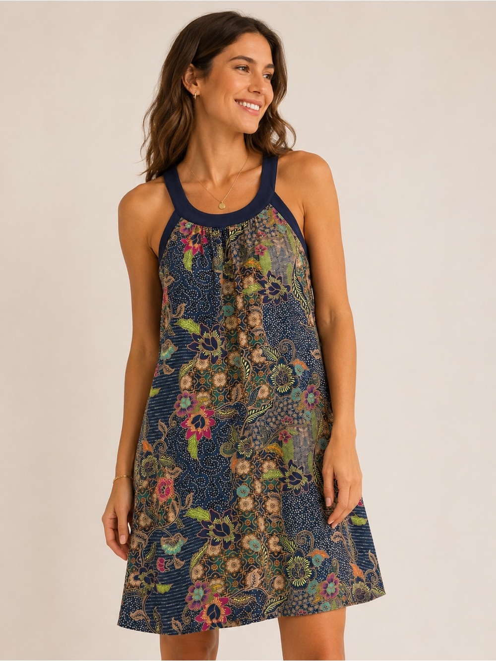 prAna XS Floral Paisley Racerback Dress Navy Multicolor Boho Active Travel